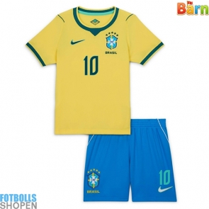 Billiga Brasilien Vinicius Junior #10 Hemmatröja Barn VM 2026 Kortärmad (+ Korta byxor)